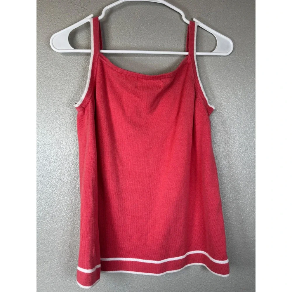 Metrostyle Y2K Womens Coral Pink White Striped V-Neck Cotton‎ Knit Tank Top M